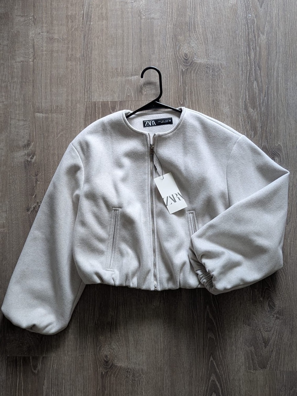 Zara Light Cream Cropped Bomber Jacket